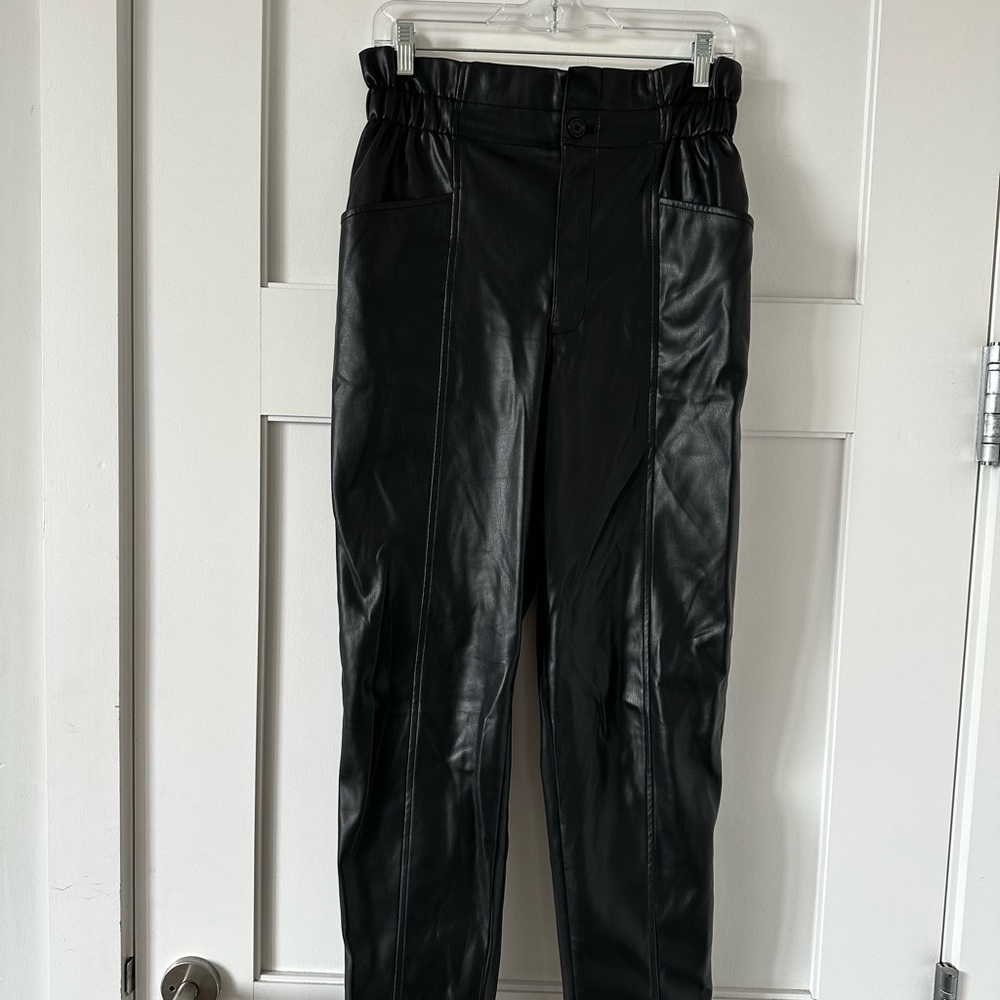 Madewell faux leather pull on paper bag pants